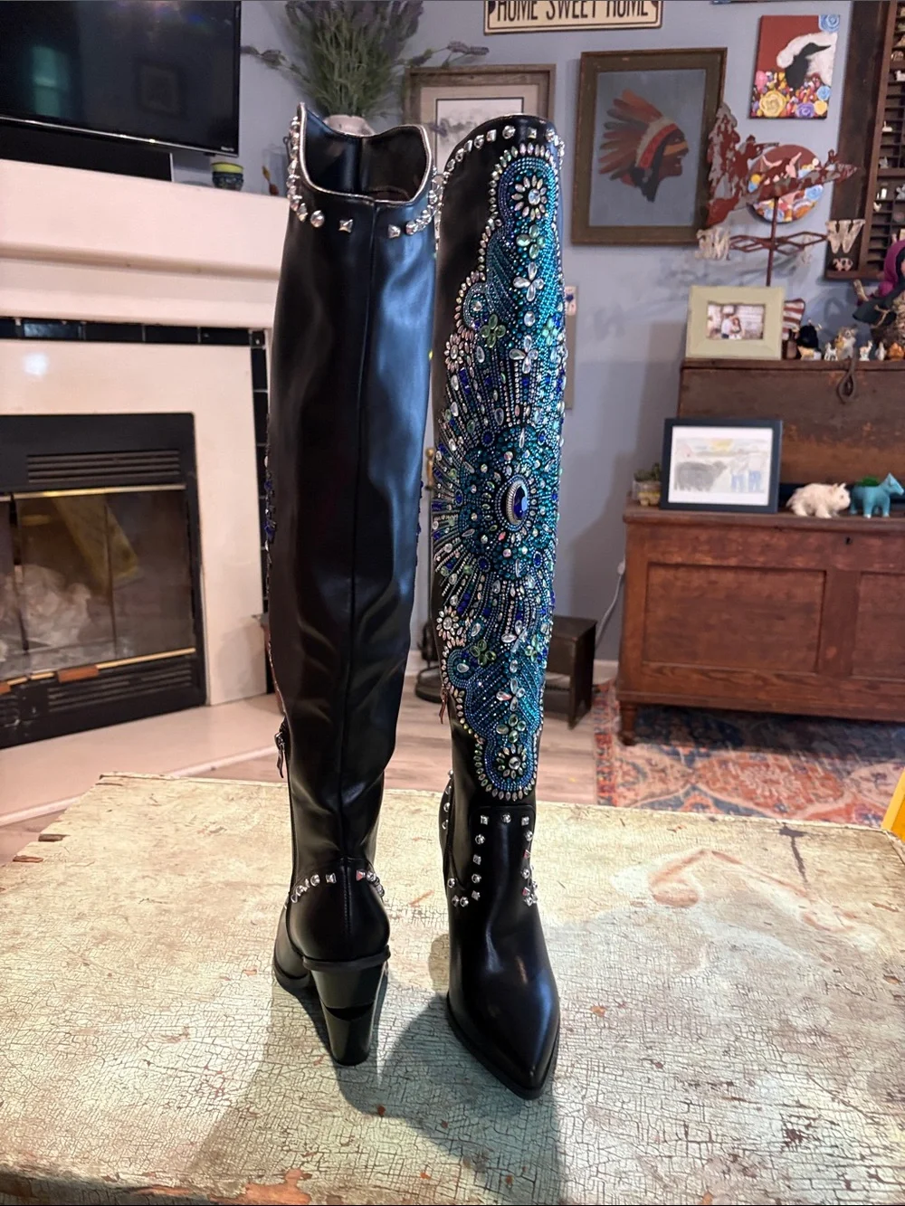 Azalea Wang Axelbeat Black Rhinestone Western OTK Boots Size 8.5